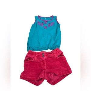Mini Boden Red Corduroy Shorts + Tea tank set